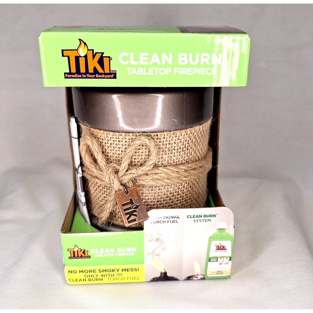 TIKI Clean Burn Tabletop Patio Torch Reusable Roundwick Burner System Burlap Bow